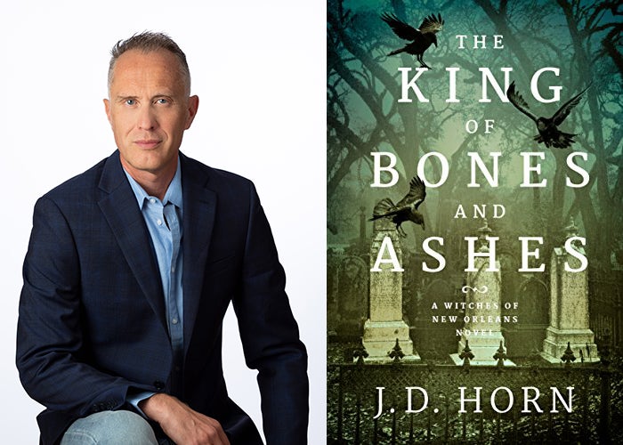 Photo of J.D. Horn and cover of "The King of Bones and Ashes"