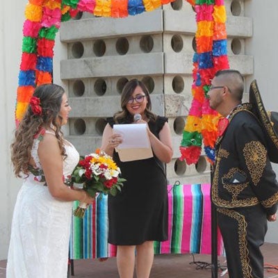 James Espinoza and Zoraida Martinez get married at the UCR Bell tower 