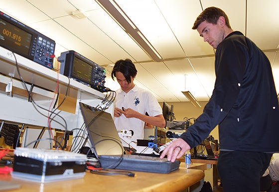 UCR engineering students work with electric equipment donated by Keysight Technologies