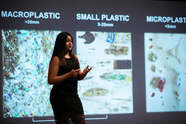 Samiksha Singh presents her research on microplastics at UCR's 2020 Grad Slam