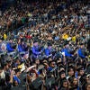 UCR Pipe Band and commencement crowd