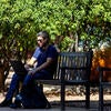 student on bench