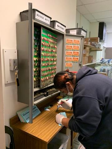 Housing staff processing move-out applications on March 20, 2020. (UCR/Lisa Laws)