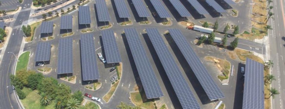 Solar panels in parking lot