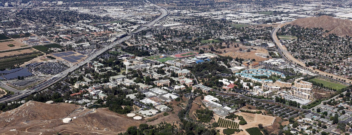 Aerial view looking northeast from the UC Riverside campus.