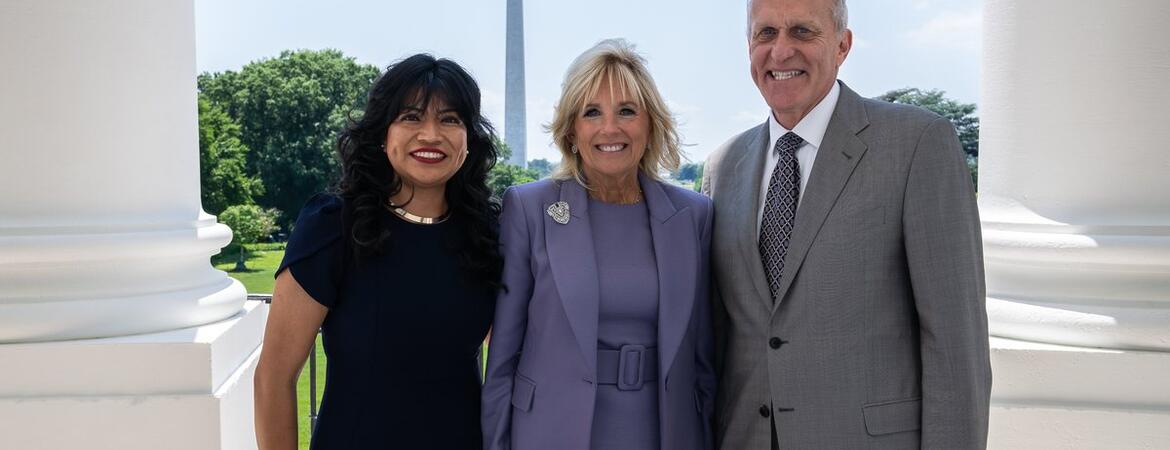 UCR grad student Ariana with FLOTUS Jill Biden and UCR Chancellor Wilcox.