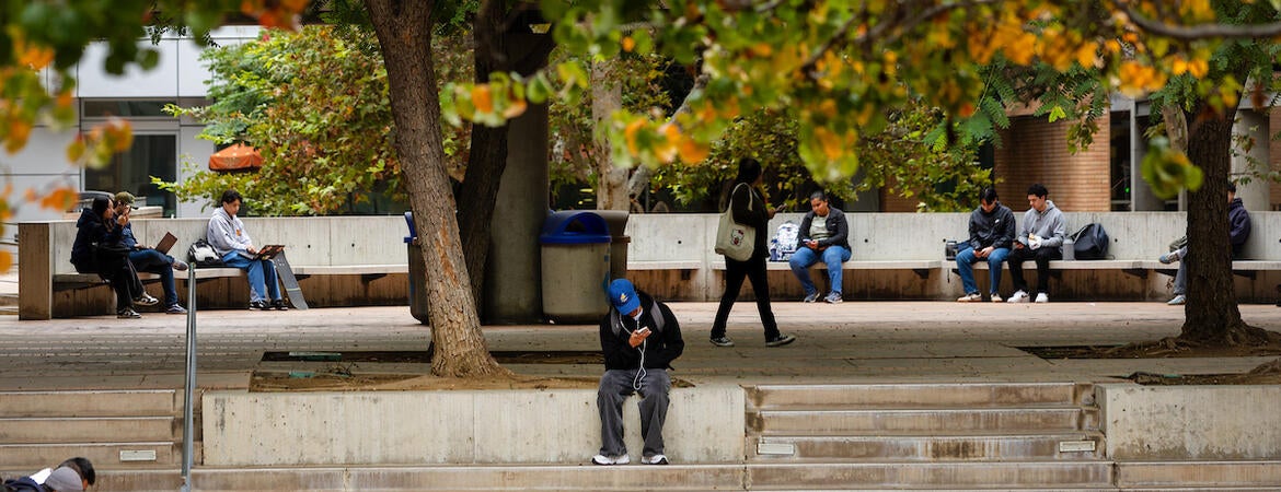 Students outside Bourns hall