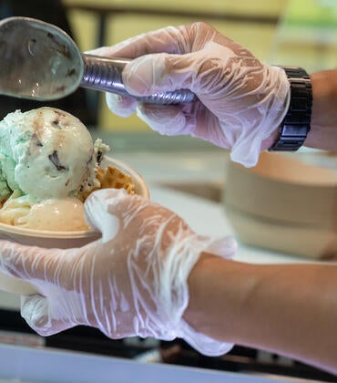Ice cream scooped at store