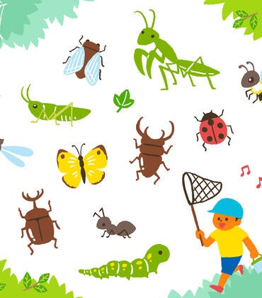 Drawing of parent and child chasing insects