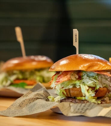 burgers and fries at the Barn