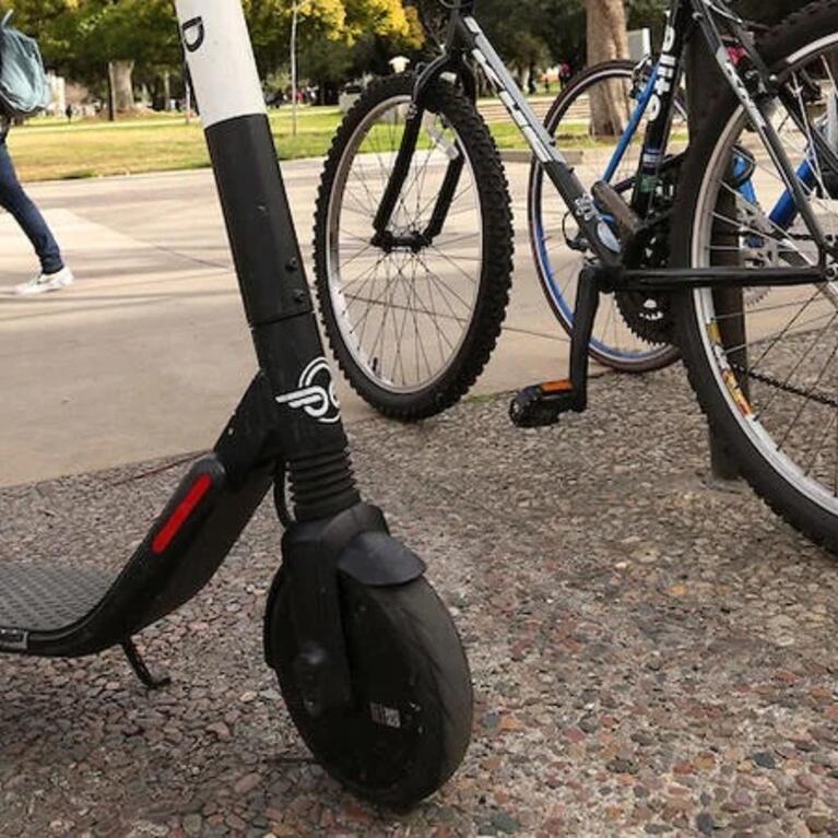 Parked motorized scooter