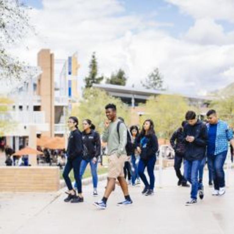Students walking to campus