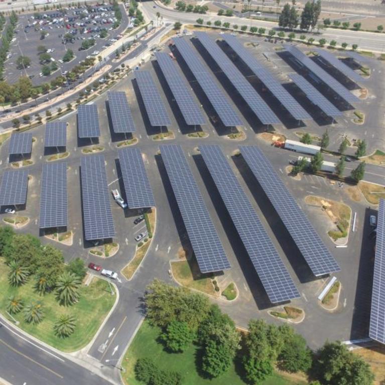 Solar panels in parking lot
