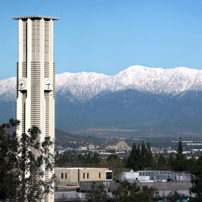 Bell tower and mountains 