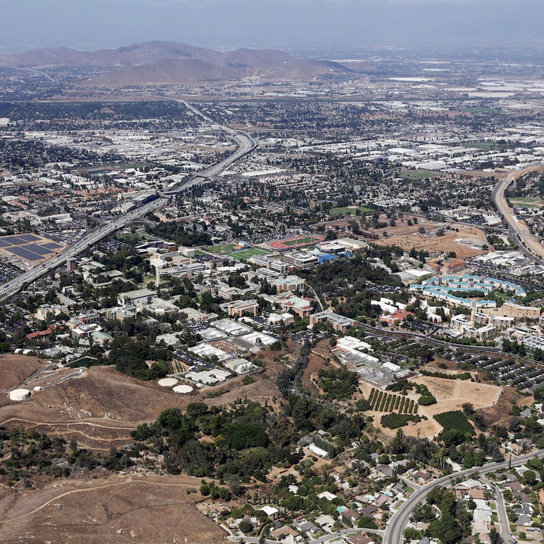 Aerial view looking northeast from the UC Riverside campus.