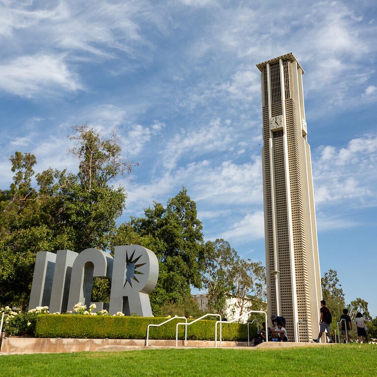 Bell tower and UCR sculpture
