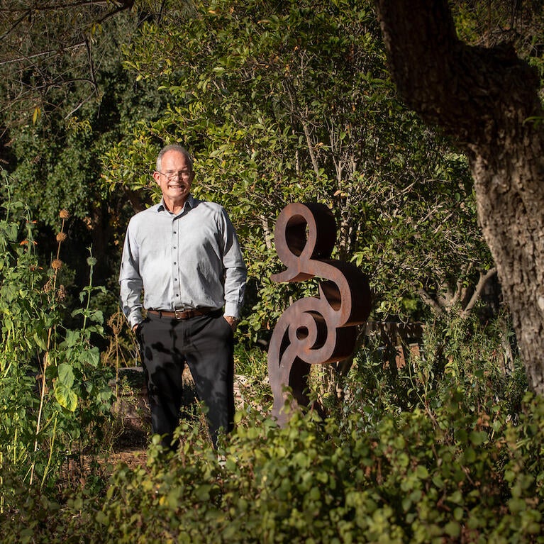 Sculptor in garden