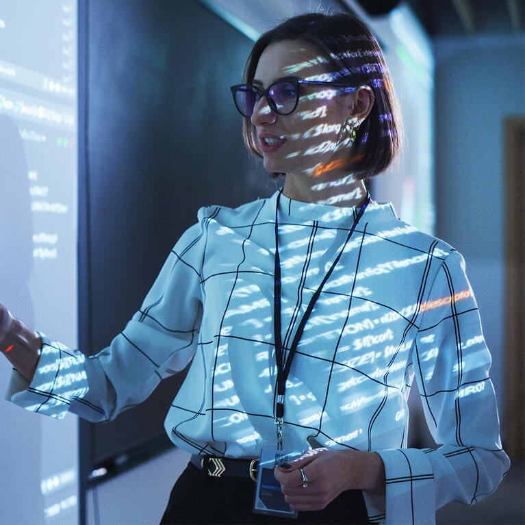 Professor teaching data analysis class