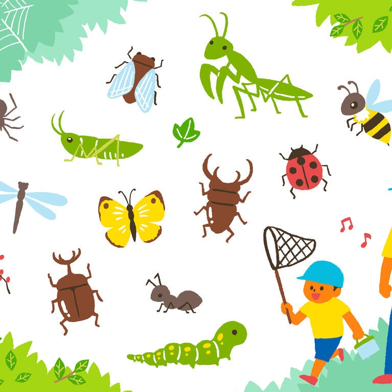 Drawing of parent and child chasing insects