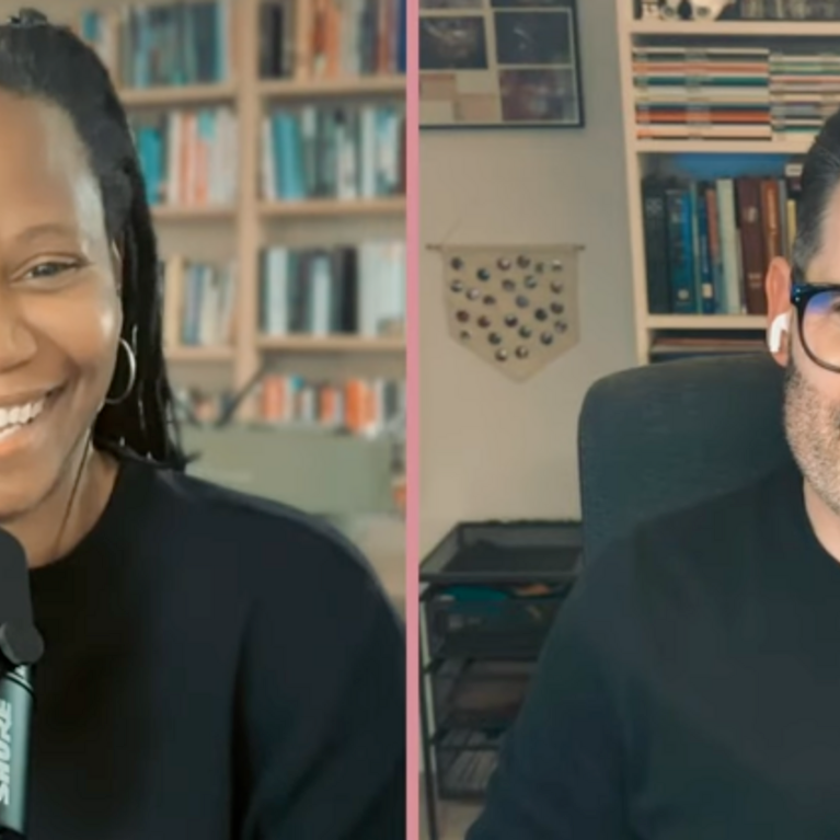 Screenshot of The Unmute Podcast interview between Myisha Cherry and Joel Krueger.