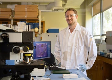 Fabian Klenner in his laboratory at UCR