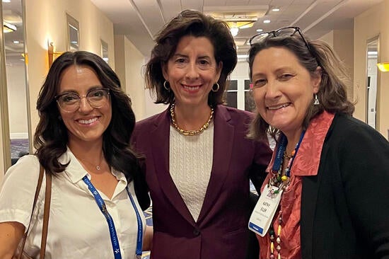 US Secretary of Commerce Gina Raimondo, center, Connie Stopher of Economic Development Coalition, left, and UCR's Kathy Eiler. with 