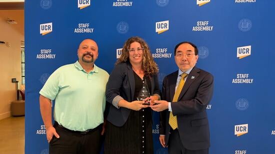 Kara Oswood with Alex Najera and Chancellor Hu
