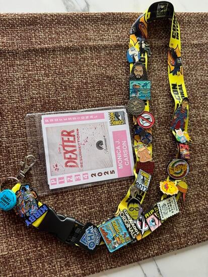 Monica Carson's lanyard and pins