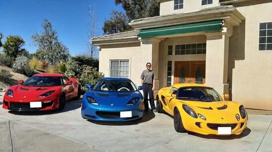 Ted Garland and his three Lotus cars