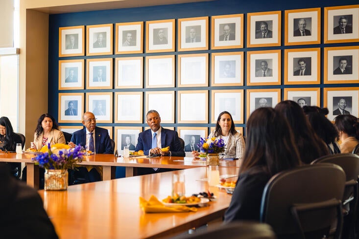 UC President Michael V. Drake meets with students