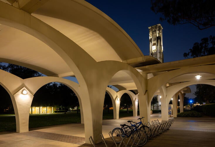 Rivera arches and bell tower at night