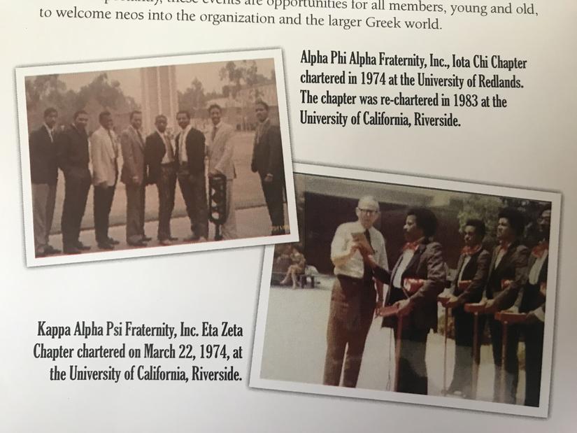 The first BGLO at UCR was Kappa Alpha Psi Fraternity, Inc., eta zeta chapter, chartered on March 22, 1974. (UCR)
