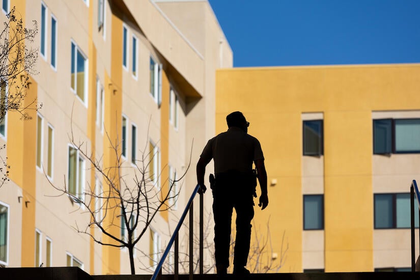 Campus safety responder Oscar Jacques patrols North District