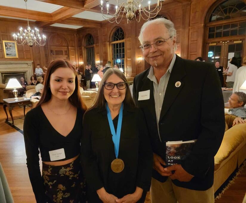 Allison Adelle Hedge Coke (center), with her granddaughter, Hazel, and Danny Bell Thomas on Tuesday, Oct. 3, 2023 at the Thomas Wolfe reception. (courtesy of Allison Adelle Hedge Coke)